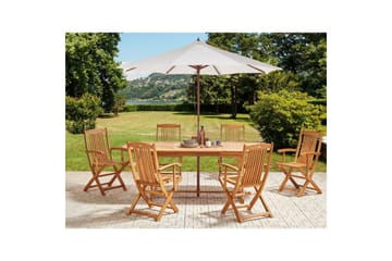 Matsalsset Beliani Maui II med parasoll Ljus trä/beige, 6-Sits Light wood||Beige - Hagemøbler & utemiljø - Hagegruppe - Spisegrupper hage