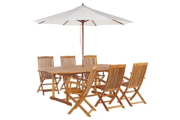 Matsalsset Beliani Maui med parasoll 8-sits Ljus trä/beige Light wood||Beige - Hagemøbler & utemiljø - Hagegruppe - Spisegrupper hage