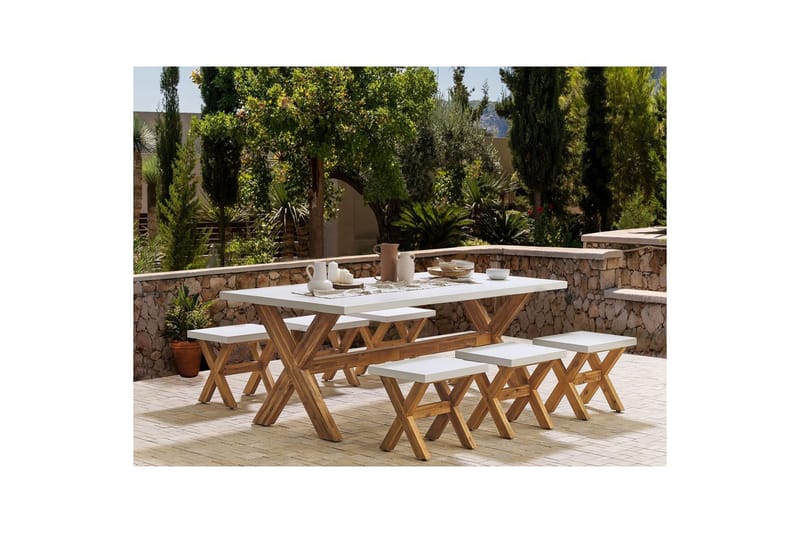Matsalsset Beliani Olbia 6-Sits White||Light wood - Hagemøbler & utemiljø - Hagegruppe - Spisegrupper hage
