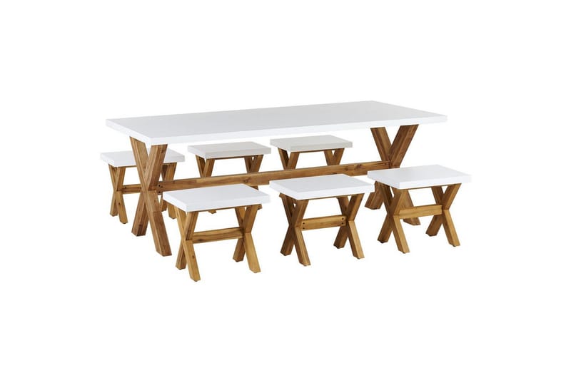 Matsalsset Beliani Olbia 6-Sits White||Light wood