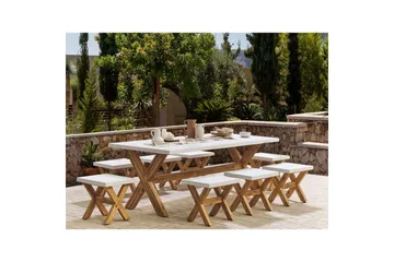 Matsalsset Beliani Olbia 8-Sits White||Light wood - Hagemøbler & utemiljø - Hagegruppe - Spisegrupper hage