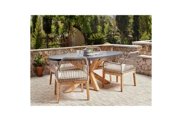 Matsalsset Beliani Oristano Grå/beige/ljus trä, 4-Sits Grey||Beige||Light wood - Hagemøbler & utemiljø - Hagegruppe - Spisegrupper hage