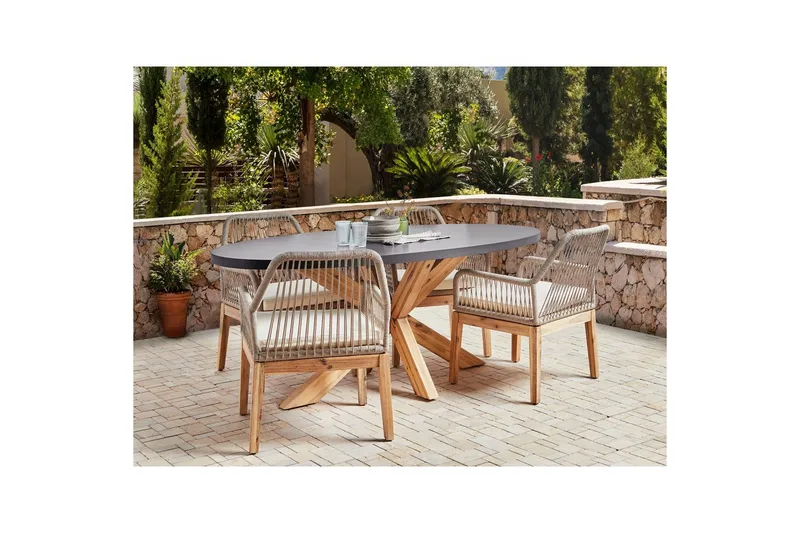 Matsalsset Beliani Oristano Grå/beige/ljus trä, 4-Sits Grey||Beige||Light wood - Hagemøbler & utemiljø - Hagegruppe - Spisegrupper hage