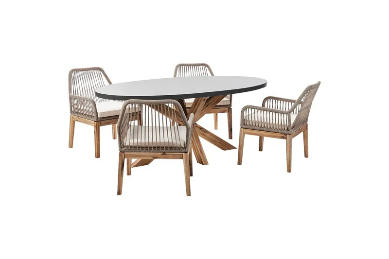 Matsalsset Beliani Oristano Grå/beige/ljus trä, 4-Sits Grey||Beige||Light wood