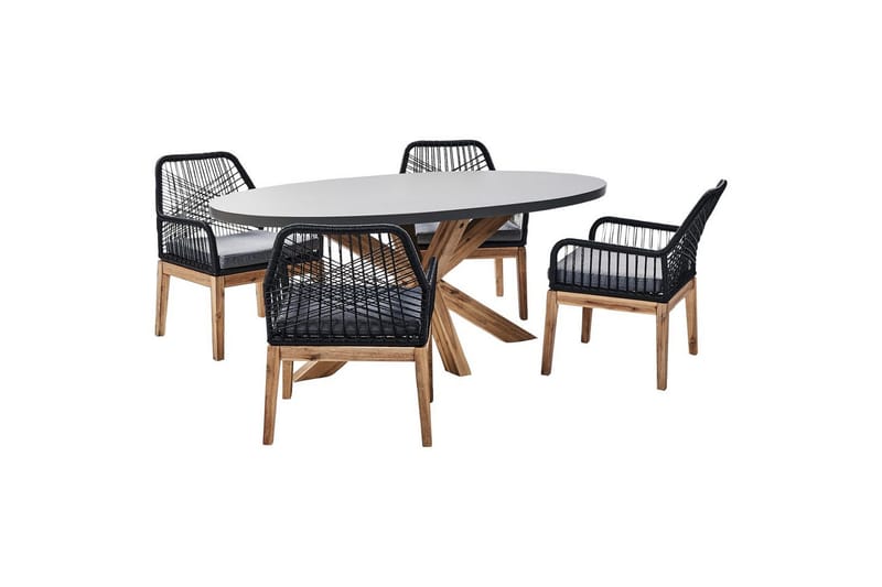 Matsalsset Beliani Oristano Grå/beige/ljus trä, 4-Sits Grey||Black||Light wood