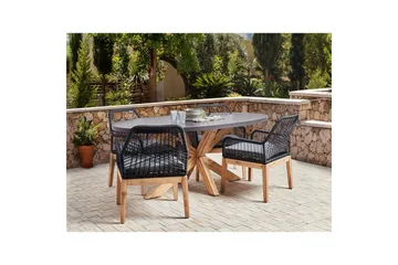Matsalsset Beliani Oristano Grå/beige/ljus trä, 4-Sits Grey||Black||Light wood - Hagemøbler & utemiljø - Hagegruppe - Spisegrupper hage