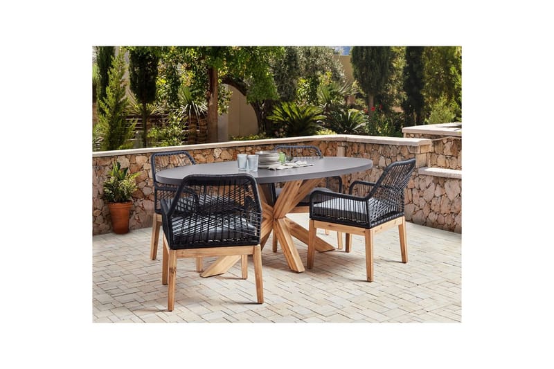 Matsalsset Beliani Oristano Grå/beige/ljus trä, 4-Sits Grey||Black||Light wood - Hagemøbler & utemiljø - Hagegruppe - Spisegrupper hage