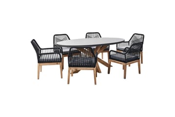 Matsalsset Beliani Oristano Grå/Svart/Ljus träfärg, 6-Sits Grey||Black - Hagemøbler & utemiljø - Hagegruppe - Spisegrupper hage