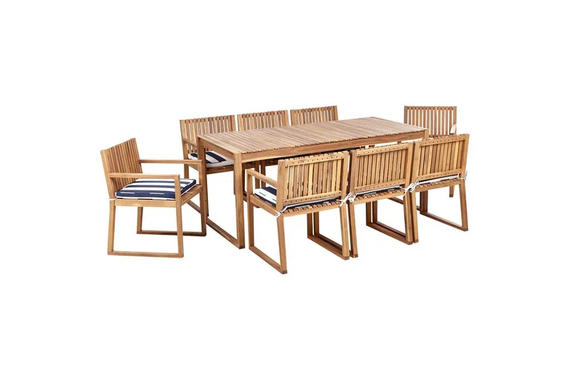Matsalsset Beliani Sassari II 8-Sits Light wood||Navy blue||White