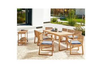 Matsalsset Beliani Sassari II 8-Sits Light wood||Navy blue||White - Hagemøbler & utemiljø - Hagegruppe - Spisegrupper hage