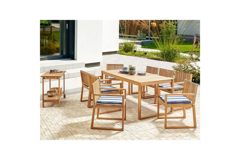 Matsalsset Beliani Sassari II 8-Sits Light wood||Navy blue||White - Hagemøbler & utemiljø - Hagegruppe - Spisegrupper hage