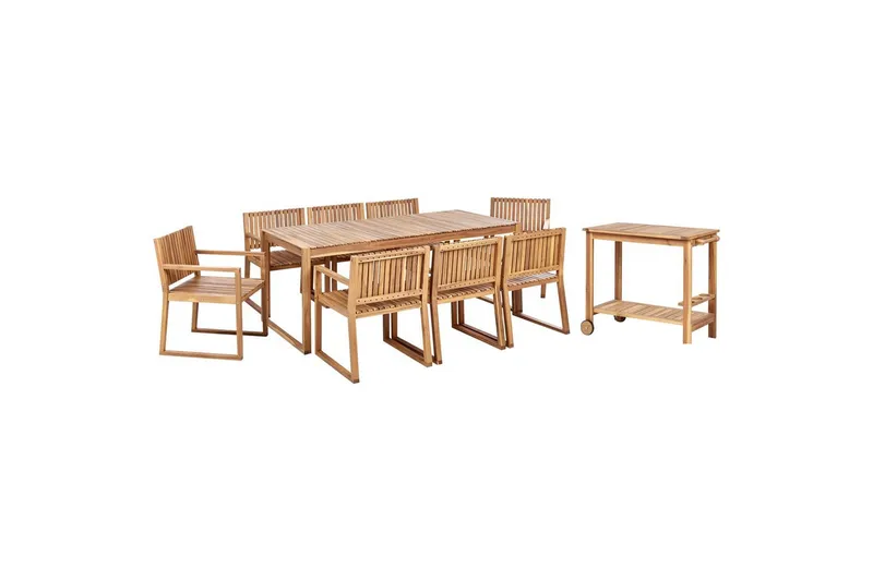 Matsalsset Beliani Sassari II med vagn 8-Sits Light wood