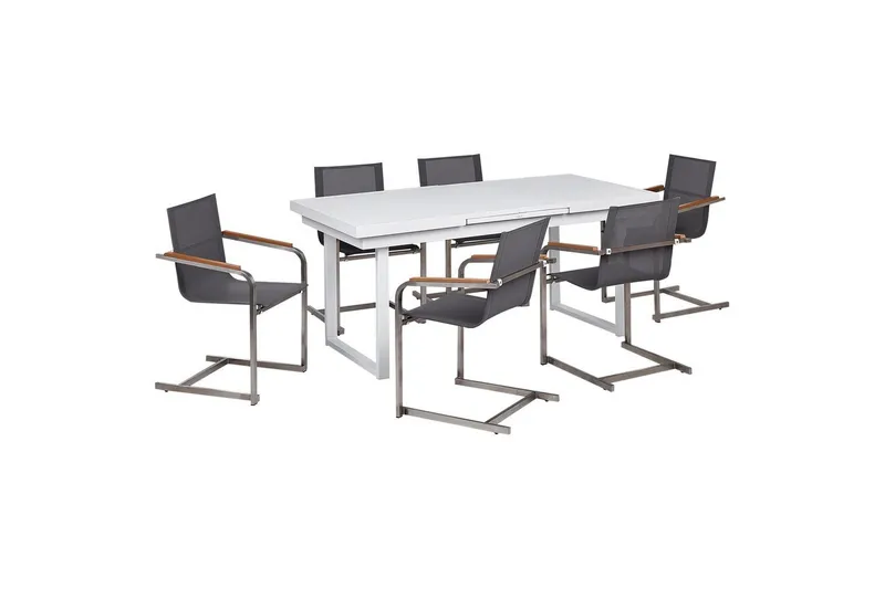 Matsalsset Beliani Valcanetto/Cosoleto Vit/Beige/Silver, 6-Sits White||Grey||Silver