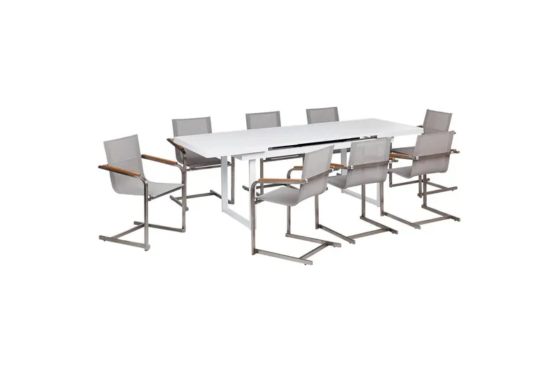 Matsalsset Beliani Valcanetto/Cosoleto Vit/Beige/Silver, 8-Sits White||Beige||Silver