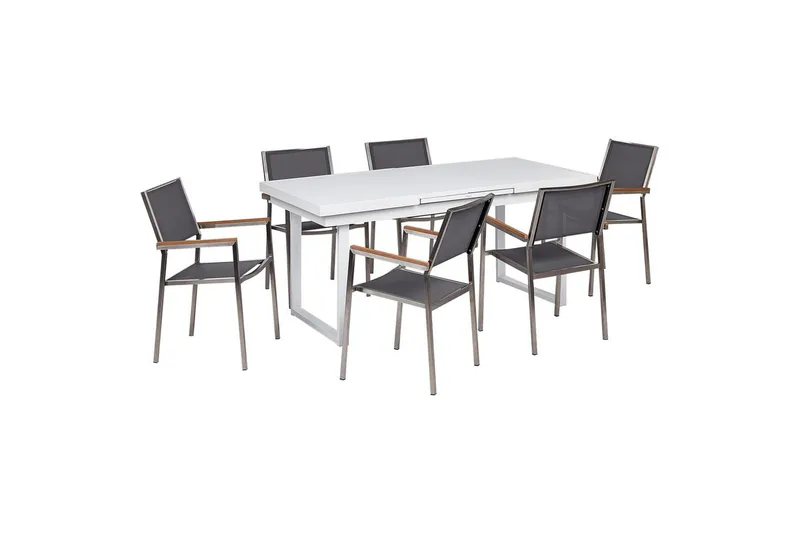 Matsalsset Beliani Valcanetto/Grosseto Vit/Grå/Silver, 6-Sits White||Grey||Silver