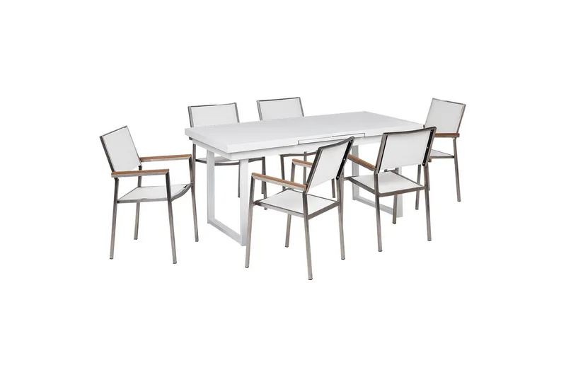 Matsalsset Beliani Valcanetto/Grosseto Vit/Grå/Silver, 6-Sits White||Silver