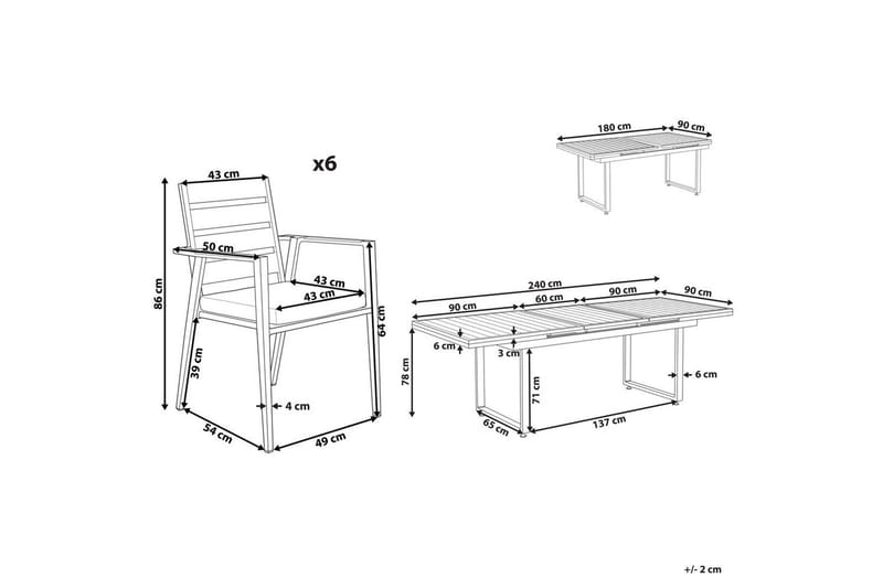 Matsalsset Beliani Valcanetto/Taviano Svart/grått/ljust trä, 6-Sits Black||Grey||Light wood - Hagemøbler & utemiljø - Hagegruppe - Spisegrupper hage
