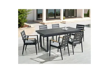 Matsalsset Beliani Valcanetto/Taviano Svart/grått/ljust trä, 6-Sits Black||Grey||Light wood - Hagemøbler & utemiljø - Hagegruppe - Spisegrupper hage