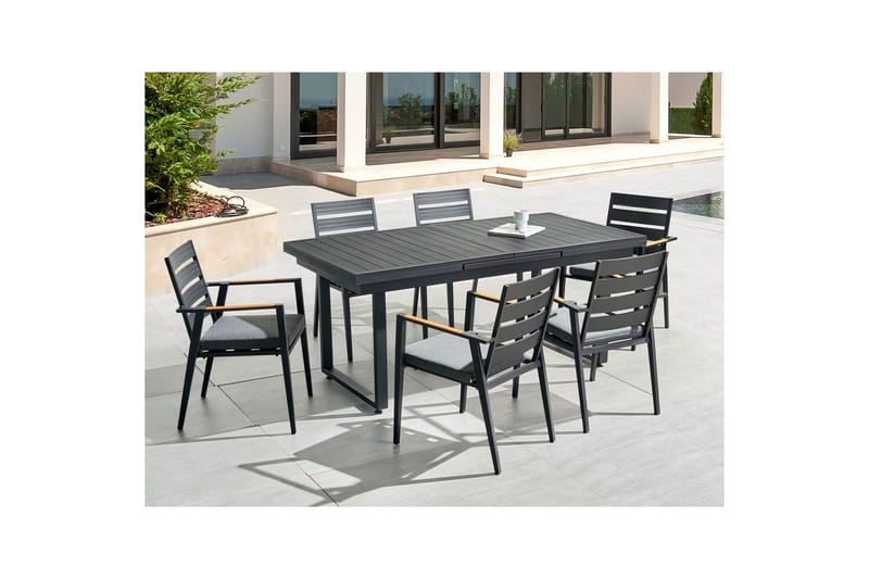 Matsalsset Beliani Valcanetto/Taviano Svart/grått/ljust trä, 6-Sits Black||Grey||Light wood - Hagemøbler & utemiljø - Hagegruppe - Spisegrupper hage