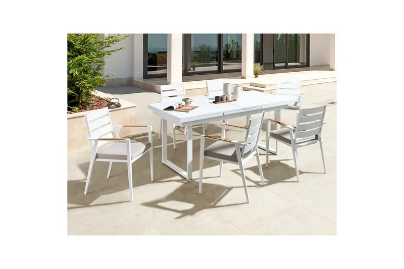 Matsalsset Beliani Valcanetto/Taviano Svart/grått/ljust trä, 6-Sits White||Grey||Light wood - Hagemøbler & utemiljø - Hagegruppe - Spisegrupper hage