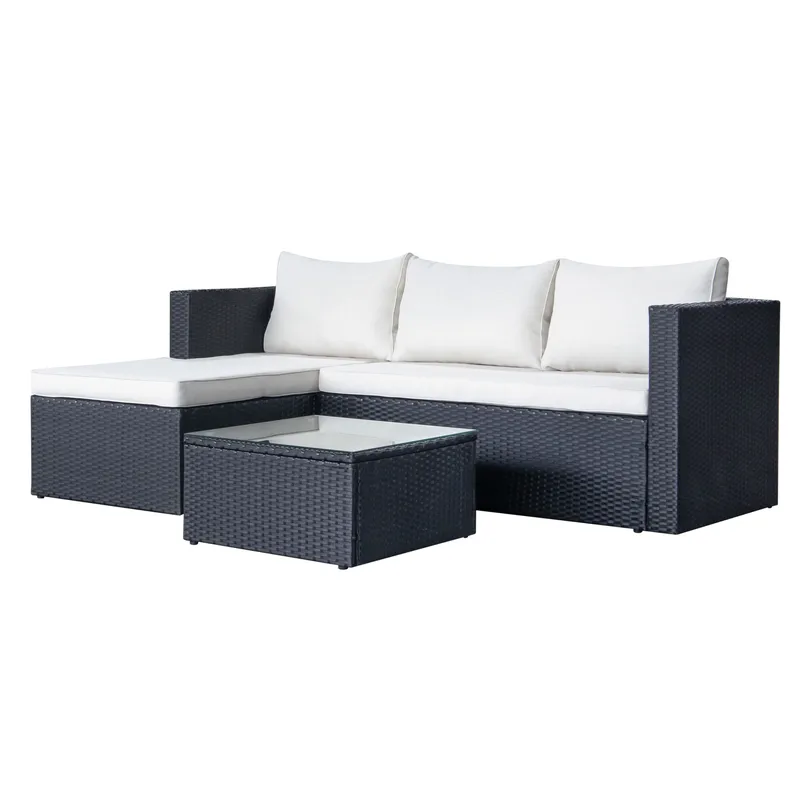 Mendoza 4-seters Sofagruppe - Svart / Hvite puter - Hagemøbler & utemiljø - Hagegruppe - Sofagruppe utendørs