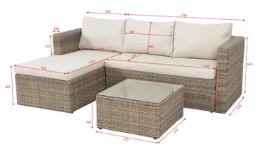 Mendoza l-formet 4-seters sofagruppe i kunstrotting for altan og terrasse - Brun / beige puter - Hagemøbler & utemiljø - Hagegruppe - Sofagruppe utendørs