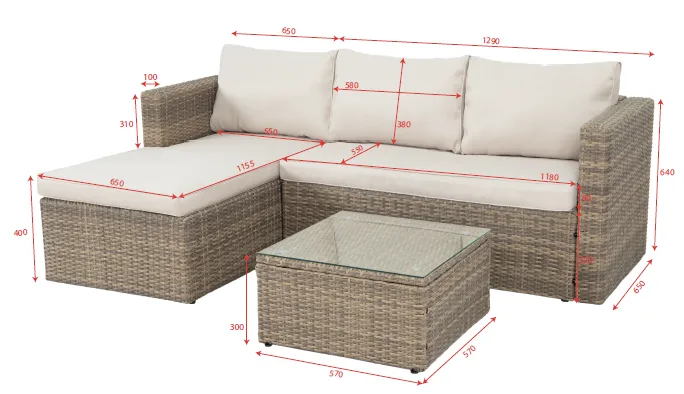 Mendoza l-formet 4-seters sofagruppe i kunstrotting for altan og terrasse - Brun / beige puter - Hagemøbler & utemiljø - Hagegruppe - Sofagruppe utendørs
