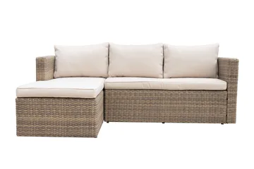 Mendoza l-formet 4-seters sofagruppe i kunstrotting for altan og terrasse - Brun / beige puter - Hagemøbler & utemiljø - Hagegruppe - Sofagruppe utendørs