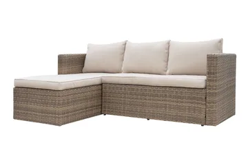 Mendoza l-formet 4-seters sofagruppe i kunstrotting for altan og terrasse - Brun / beige puter - Hagemøbler & utemiljø - Hagegruppe - Sofagruppe utendørs