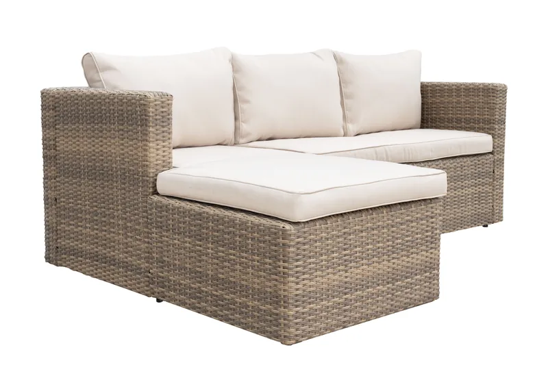 Mendoza l-formet 4-seters sofagruppe i kunstrotting for altan og terrasse - Brun / beige puter - Hagemøbler & utemiljø - Hagegruppe - Sofagruppe utendørs