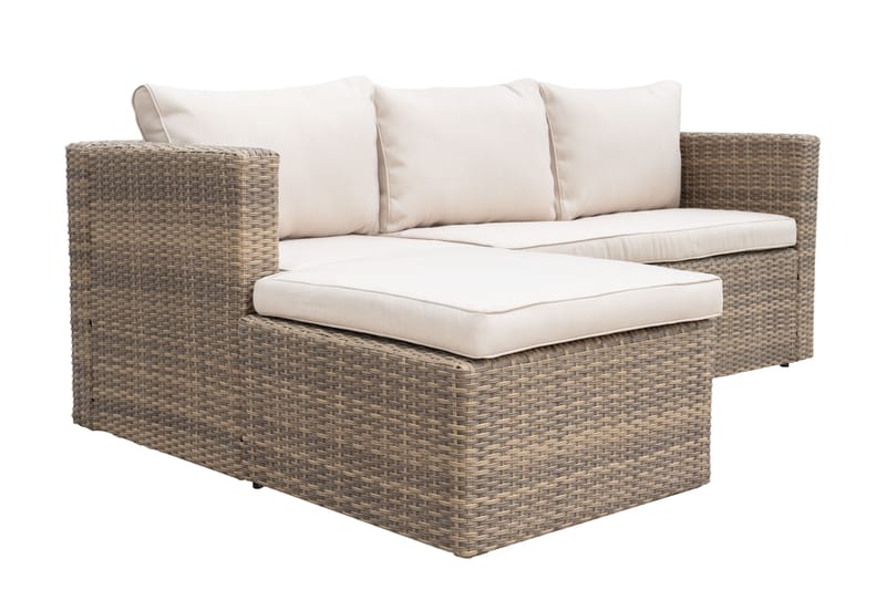 Mendoza l-formet 4-seters sofagruppe i kunstrotting for altan og terrasse - Brun / beige puter - Hagemøbler & utemiljø - Hagegruppe - Sofagruppe utendørs