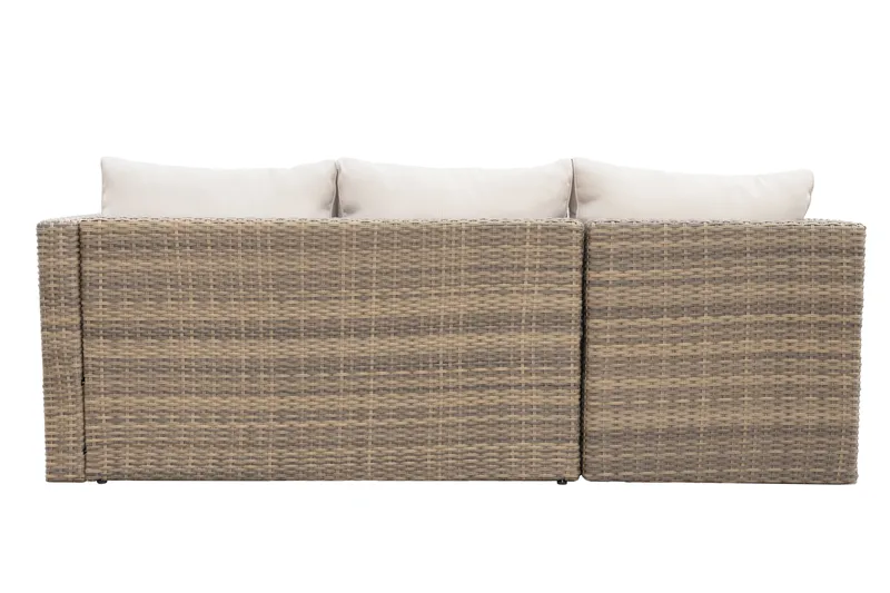 Mendoza l-formet 4-seters sofagruppe i kunstrotting for altan og terrasse - Brun / beige puter - Hagemøbler & utemiljø - Hagegruppe - Sofagruppe utendørs