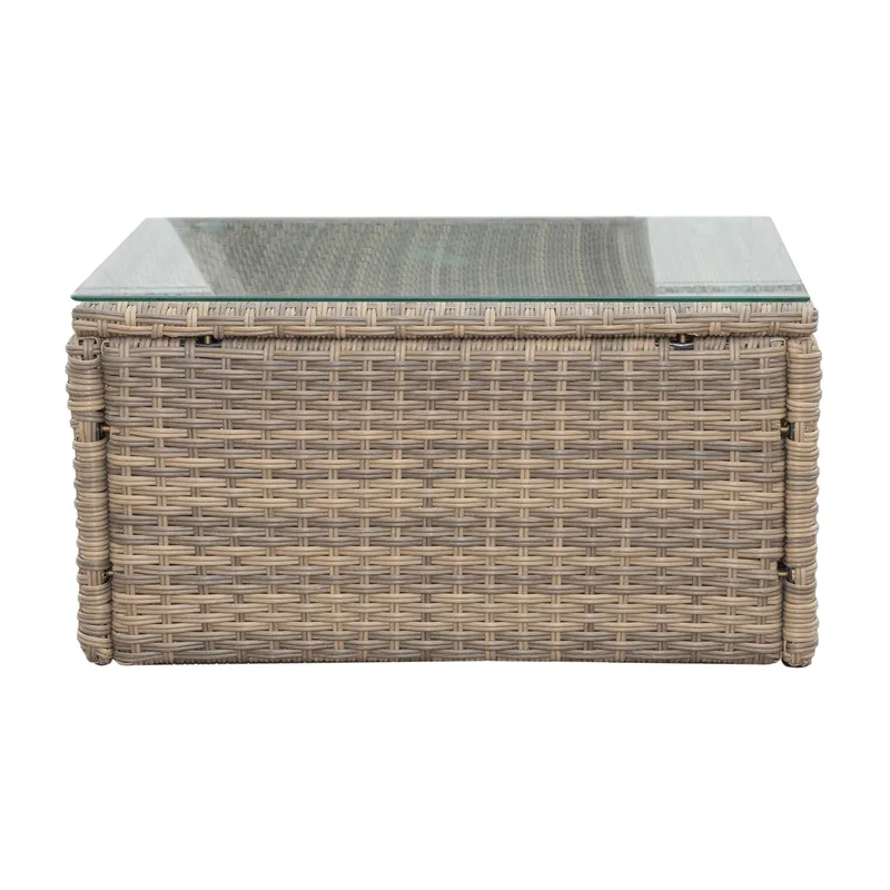 Mendoza l-formet 4-seters sofagruppe i kunstrotting for altan og terrasse - Brun / beige puter - Hagemøbler & utemiljø - Hagegruppe - Sofagruppe utendørs