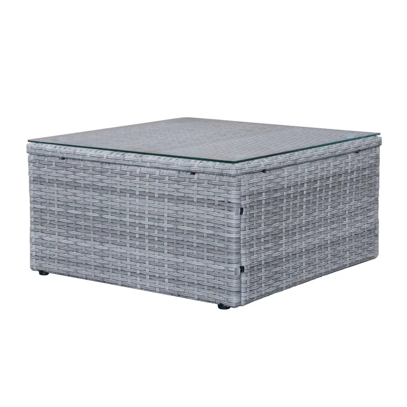 Mendoza l-formet 4-seters sofagruppe i kunstrotting for altan og terrasse - Grå / blå puter - Hagemøbler & utemiljø - Hagegruppe - Sofagruppe utendørs