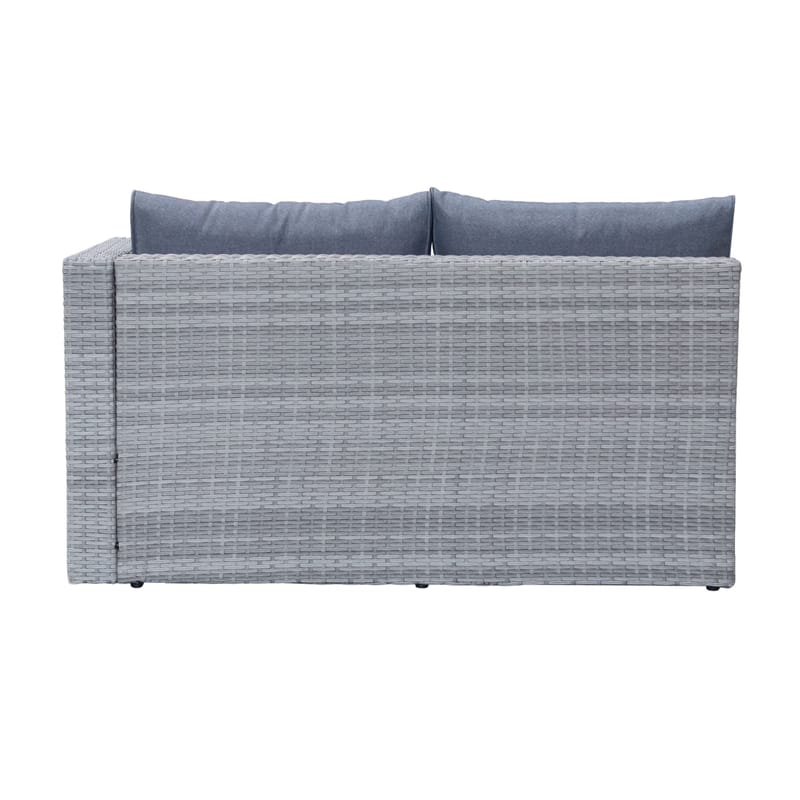 Mendoza l-formet 4-seters sofagruppe i kunstrotting for altan og terrasse - Grå / blå puter - Hagemøbler & utemiljø - Hagegruppe - Sofagruppe utendørs