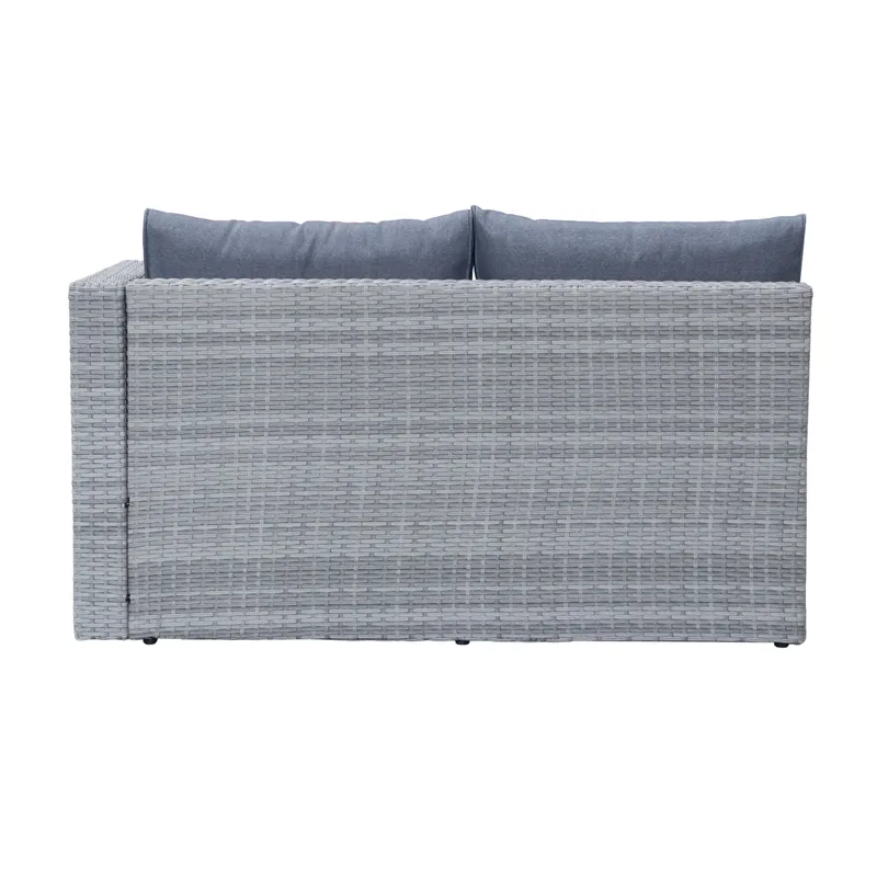 Mendoza l-formet 4-seters sofagruppe i kunstrotting for altan og terrasse - Grå / blå puter - Hagemøbler & utemiljø - Hagegruppe - Sofagruppe utendørs