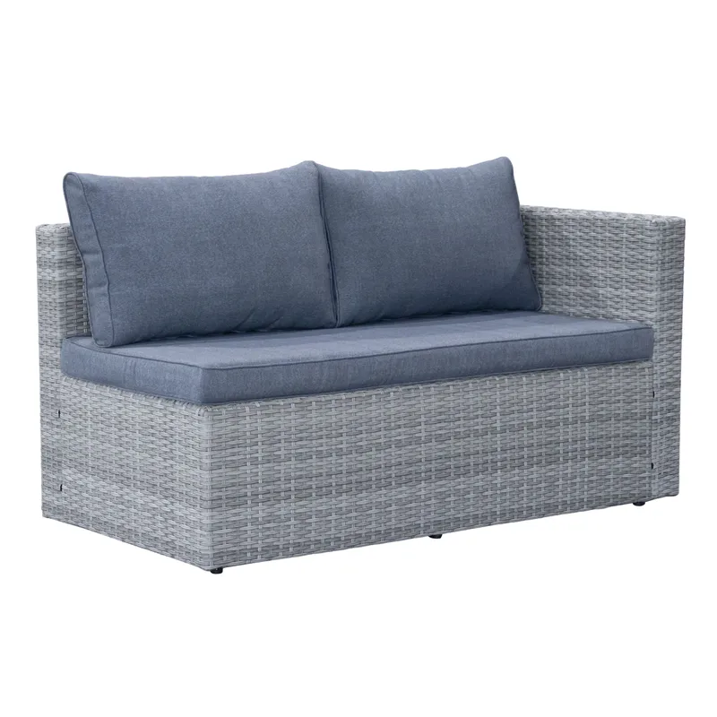 Mendoza l-formet 4-seters sofagruppe i kunstrotting for altan og terrasse - Grå / blå puter - Hagemøbler & utemiljø - Hagegruppe - Sofagruppe utendørs