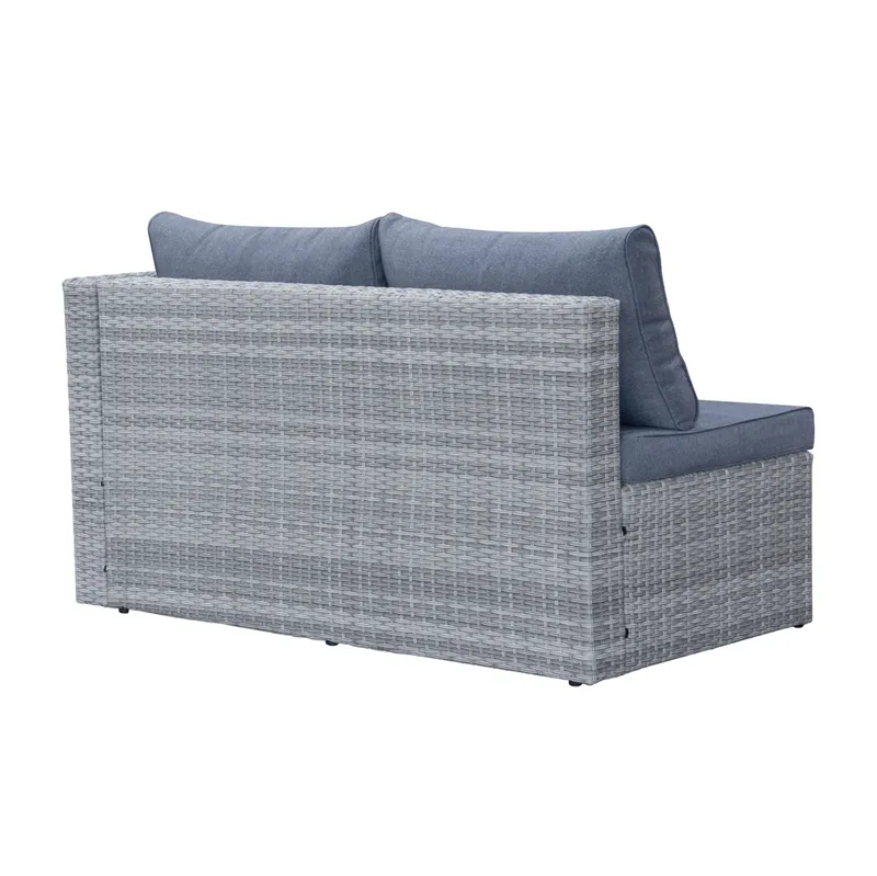 Mendoza l-formet 4-seters sofagruppe i kunstrotting for altan og terrasse - Grå / blå puter - Hagemøbler & utemiljø - Hagegruppe - Sofagruppe utendørs