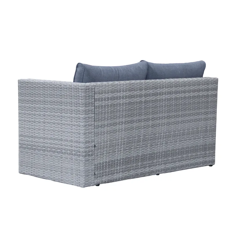 Mendoza l-formet 4-seters sofagruppe i kunstrotting for altan og terrasse - Grå / blå puter - Hagemøbler & utemiljø - Hagegruppe - Sofagruppe utendørs