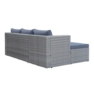 Mendoza l-formet 4-seters sofagruppe i kunstrotting for altan og terrasse - Grå / blå puter - Hagemøbler & utemiljø - Hagegruppe - Sofagruppe utendørs