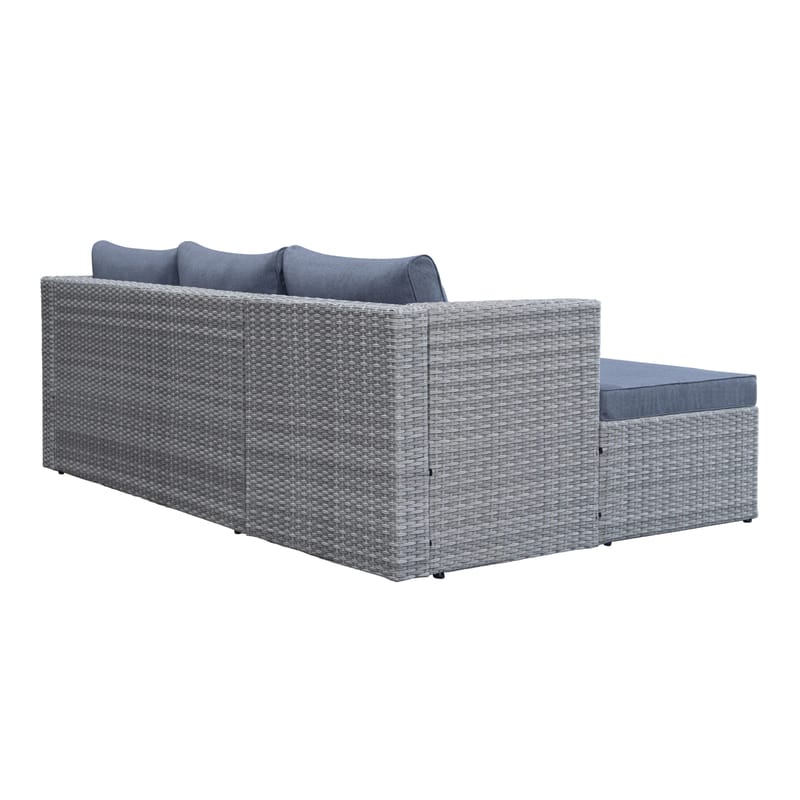 Mendoza l-formet 4-seters sofagruppe i kunstrotting for altan og terrasse - Grå / blå puter - Hagemøbler & utemiljø - Hagegruppe - Sofagruppe utendørs