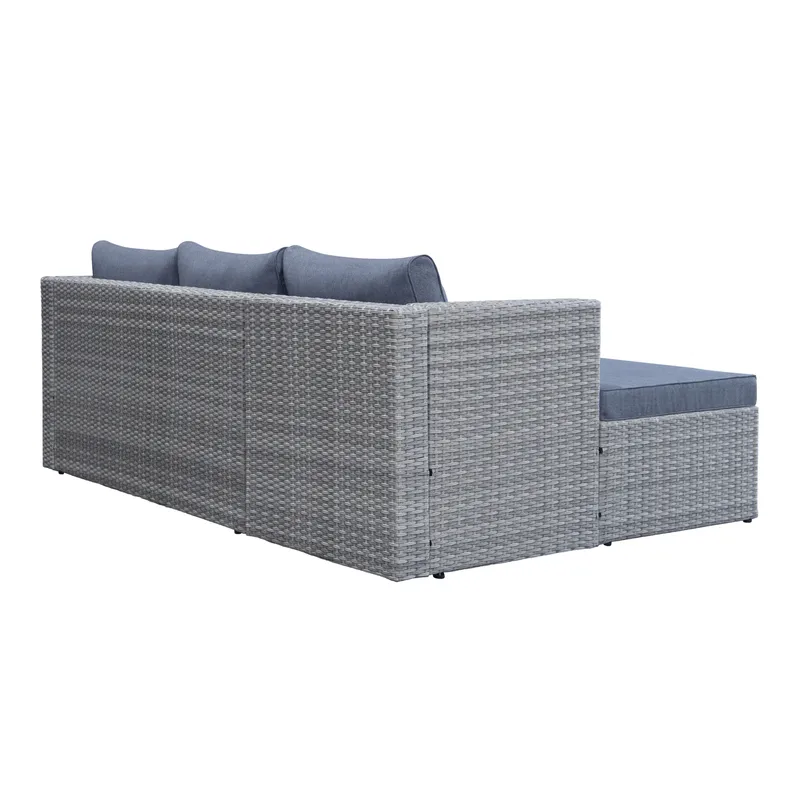 Mendoza l-formet 4-seters sofagruppe i kunstrotting for altan og terrasse - Grå / blå puter - Hagemøbler & utemiljø - Hagegruppe - Sofagruppe utendørs