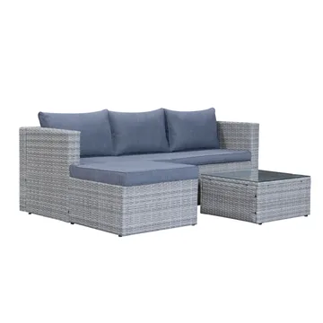 Mendoza l-formet 4-seters sofagruppe i kunstrotting for altan og terrasse - Grå / blå puter - Hagemøbler & utemiljø - Hagegruppe - Sofagruppe utendørs