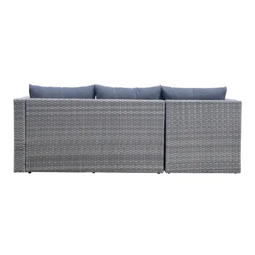 Mendoza l-formet 4-seters sofagruppe i kunstrotting for altan og terrasse - Grå / blå puter - Hagemøbler & utemiljø - Hagegruppe - Sofagruppe utendørs