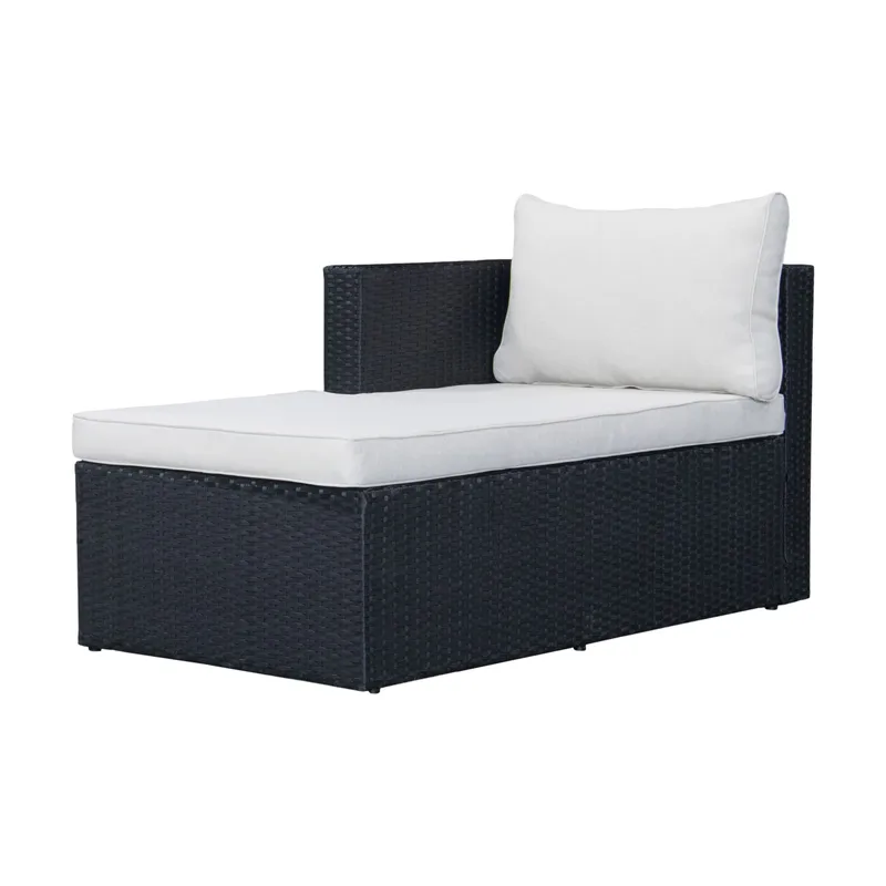 Mendoza l-formet 4-seters sofagruppe i kunstrotting for altan og terrasse - Svart / hvite puter - Hagemøbler & utemiljø - Hagegruppe - Sofagruppe utendørs