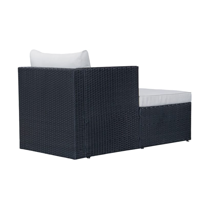 Mendoza l-formet 4-seters sofagruppe i kunstrotting for altan og terrasse - Svart / hvite puter - Hagemøbler & utemiljø - Hagegruppe - Sofagruppe utendørs