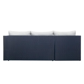 Mendoza l-formet 4-seters sofagruppe i kunstrotting for altan og terrasse - Svart / hvite puter - Hagemøbler & utemiljø - Hagegruppe - Sofagruppe utendørs