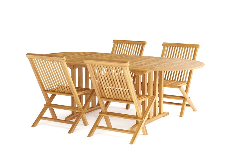 Menorca Liten Oval Spisegruppe Utendørs – Forlengbart spisebord med 4 spisestoler i tre - Teak / Natur - Hagemøbler & utemiljø - Hagegruppe - Spisegrupper hage
