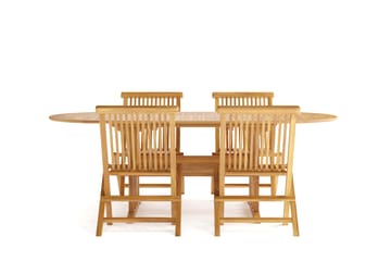 Menorca Liten Oval Spisegruppe Utendørs – Forlengbart spisebord med 4 spisestoler i tre - Teak / Natur - Hagemøbler & utemiljø - Hagegruppe - Spisegrupper hage