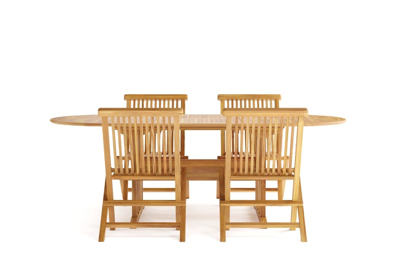 Menorca Liten Oval Spisegruppe Utendørs – Forlengbart spisebord med 4 spisestoler i tre - Teak / Natur - Hagemøbler & utemiljø - Hagegruppe - Spisegrupper hage